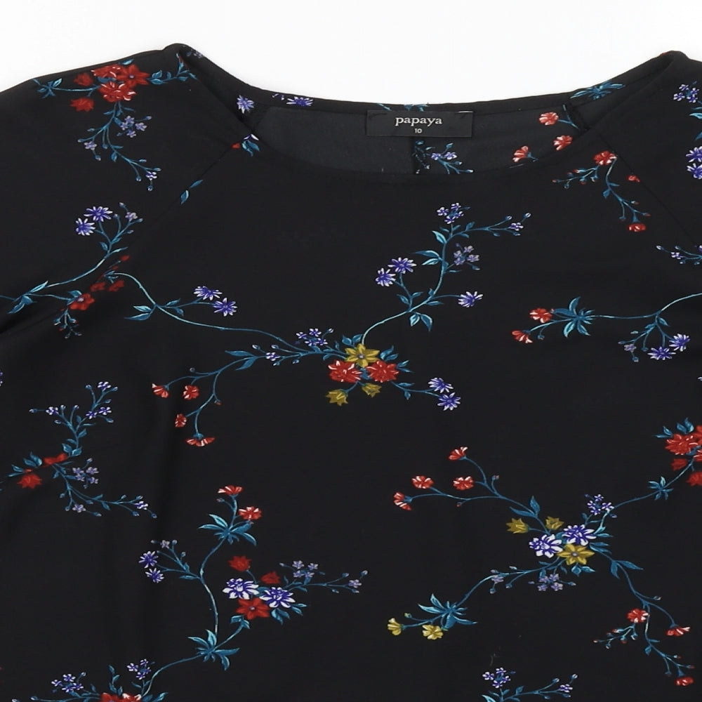 Papaya Womens Black Floral  Basic Blouse Size 10