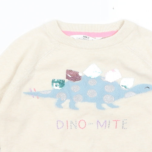 M&S Girls Ivory   Pullover Jumper Size 5-6 Years  - Dino-mite