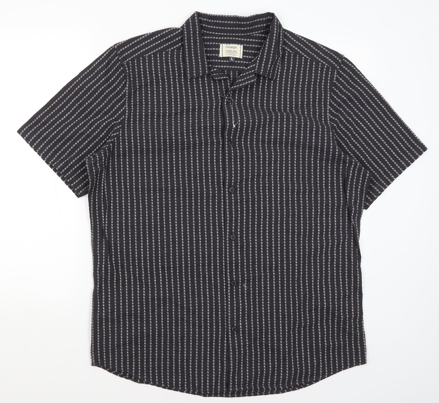 George Mens Grey Striped   Button-Up Size L