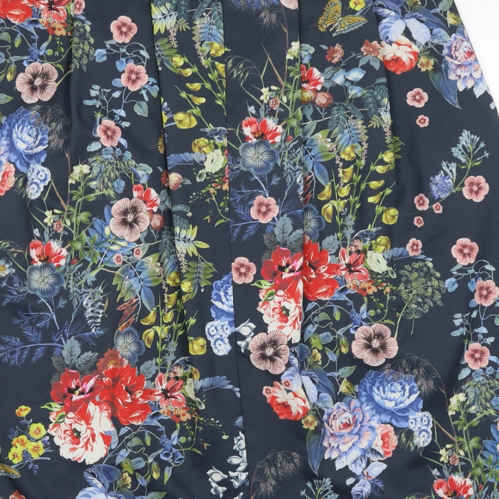 M&S Womens Blue Floral  A-Line Skirt Size 12