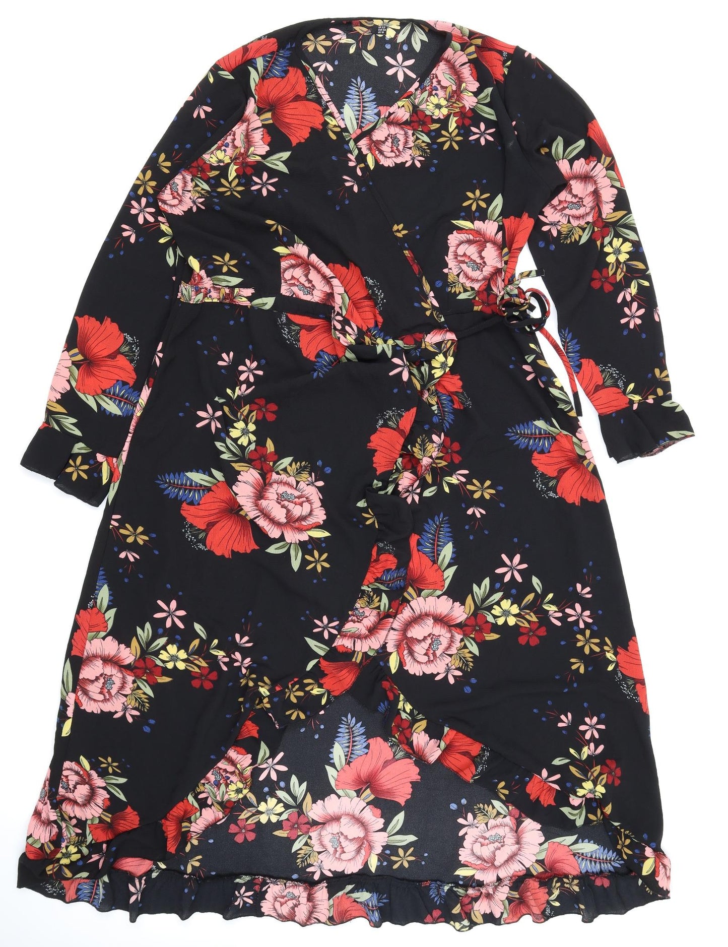 Boohoo Womens Black Floral  Wrap Dress  Size 22