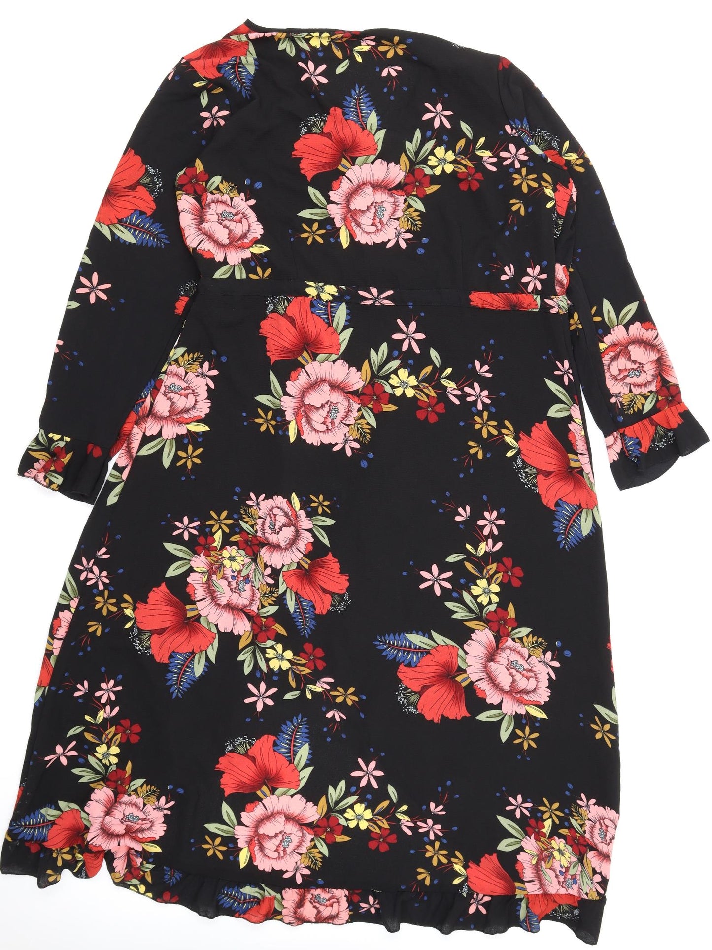 Boohoo Womens Black Floral  Wrap Dress  Size 22
