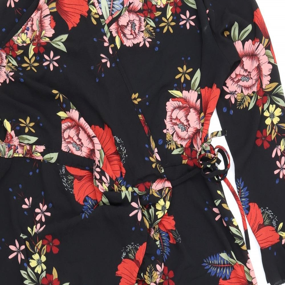 Boohoo Womens Black Floral  Wrap Dress  Size 22