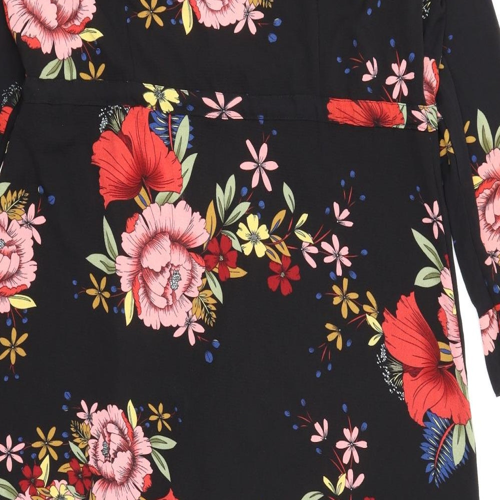 Boohoo Womens Black Floral  Wrap Dress  Size 22