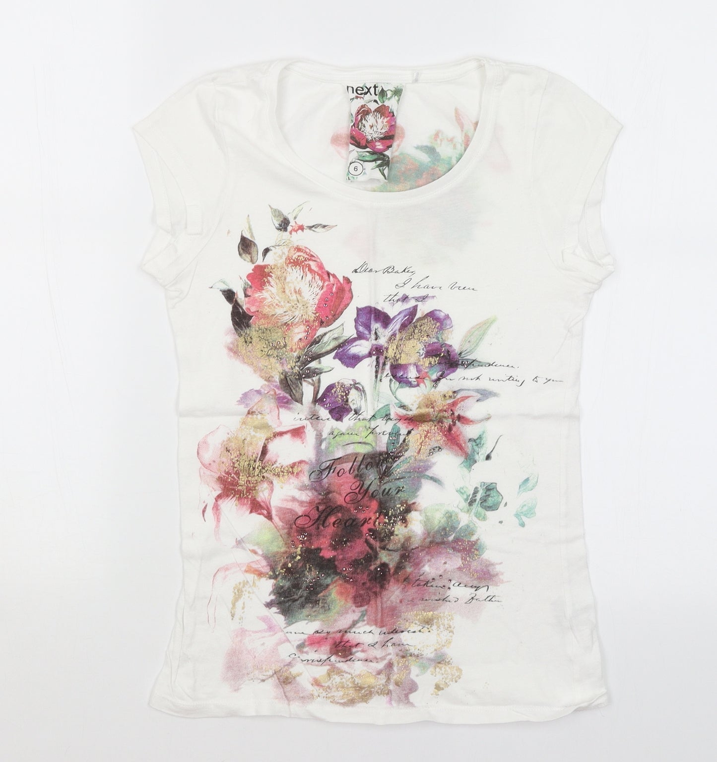 NEXT Womens White Floral  Basic T-Shirt Size 6