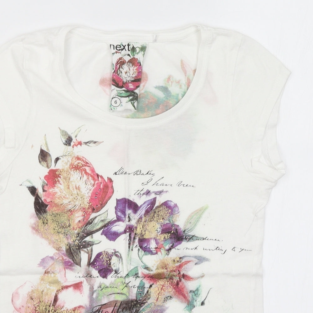 NEXT Womens White Floral  Basic T-Shirt Size 6