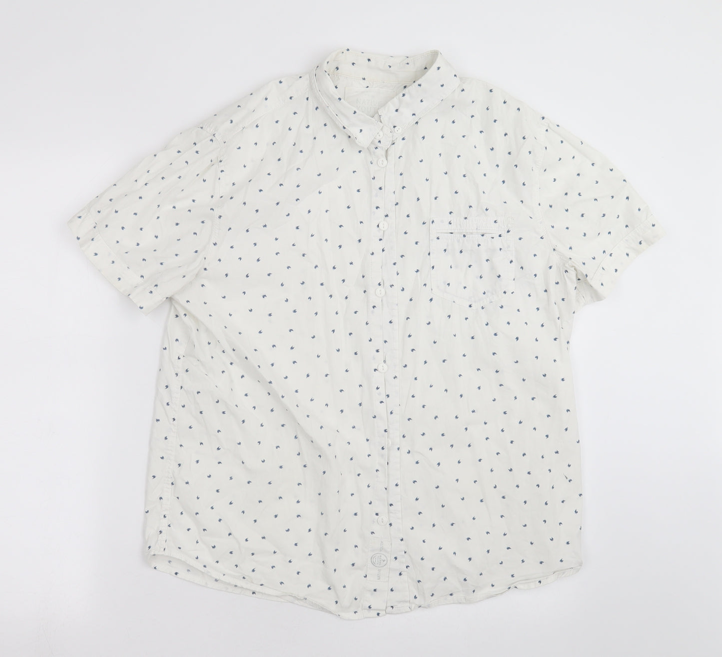 Native Youth Mens White Geometric   Button-Up Size M