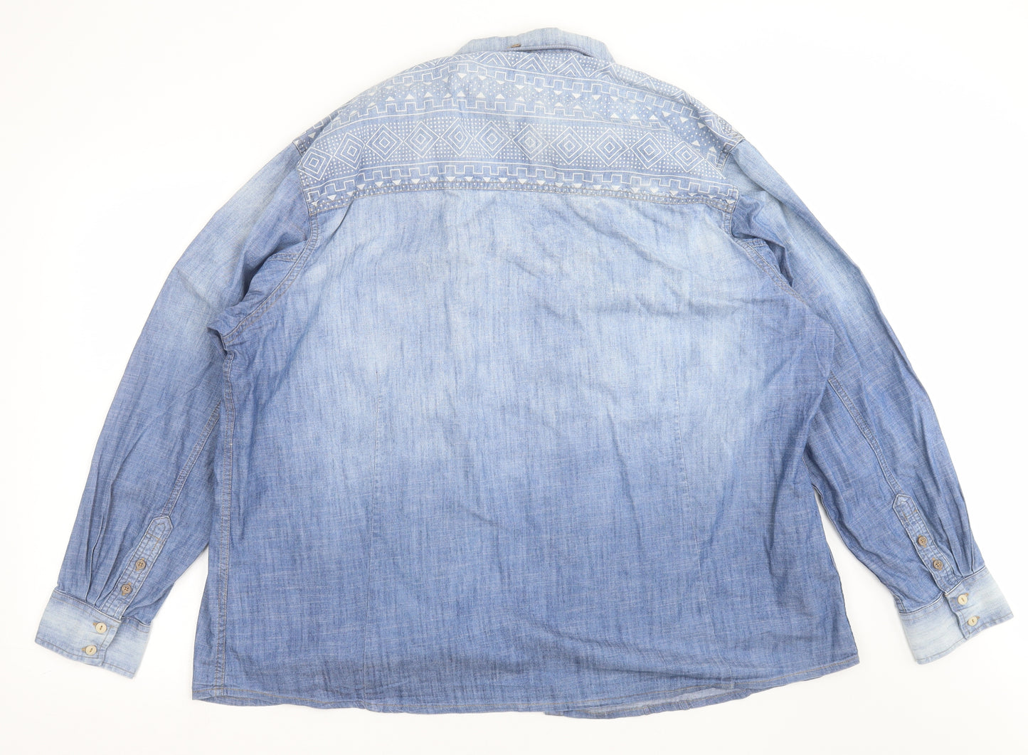 Mish Mash Mens Blue Geometric Denim  Button-Up Size XL