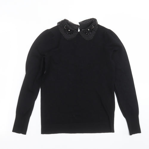 Papaya Womens Black  Knit Pullover Jumper Size 8  - beaded collar