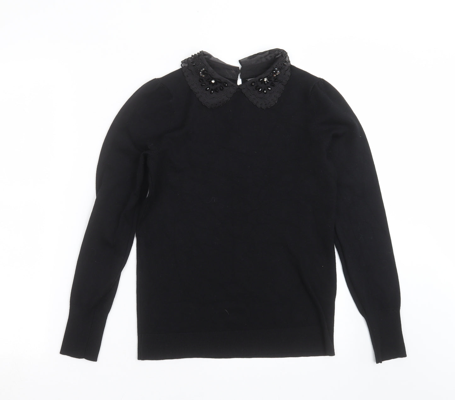 Papaya Womens Black  Knit Pullover Jumper Size 8  - beaded collar