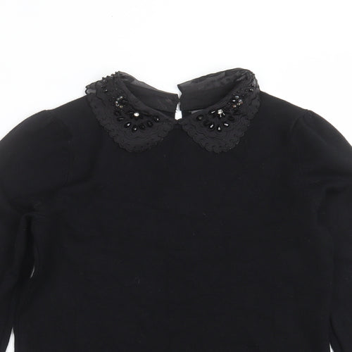 Papaya Womens Black  Knit Pullover Jumper Size 8  - beaded collar