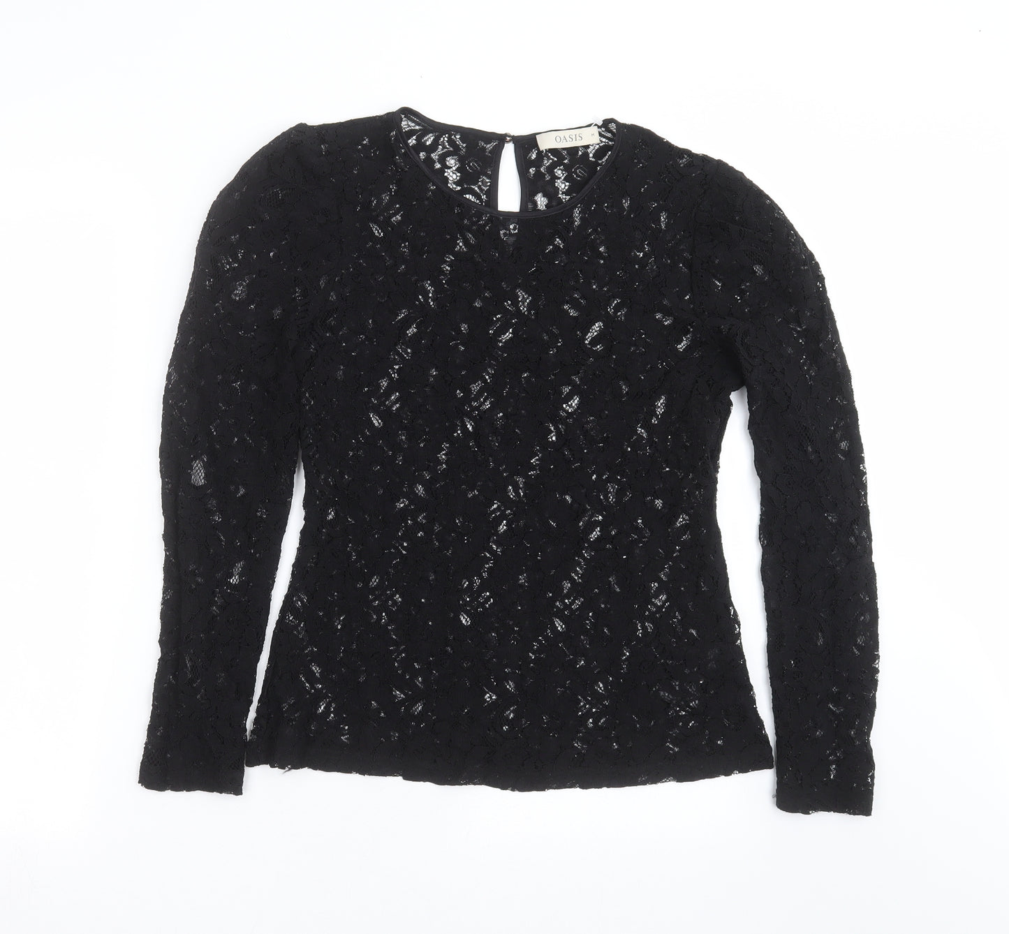 Oasis Womens Black Floral  Basic Blouse Size M  - sheer lace