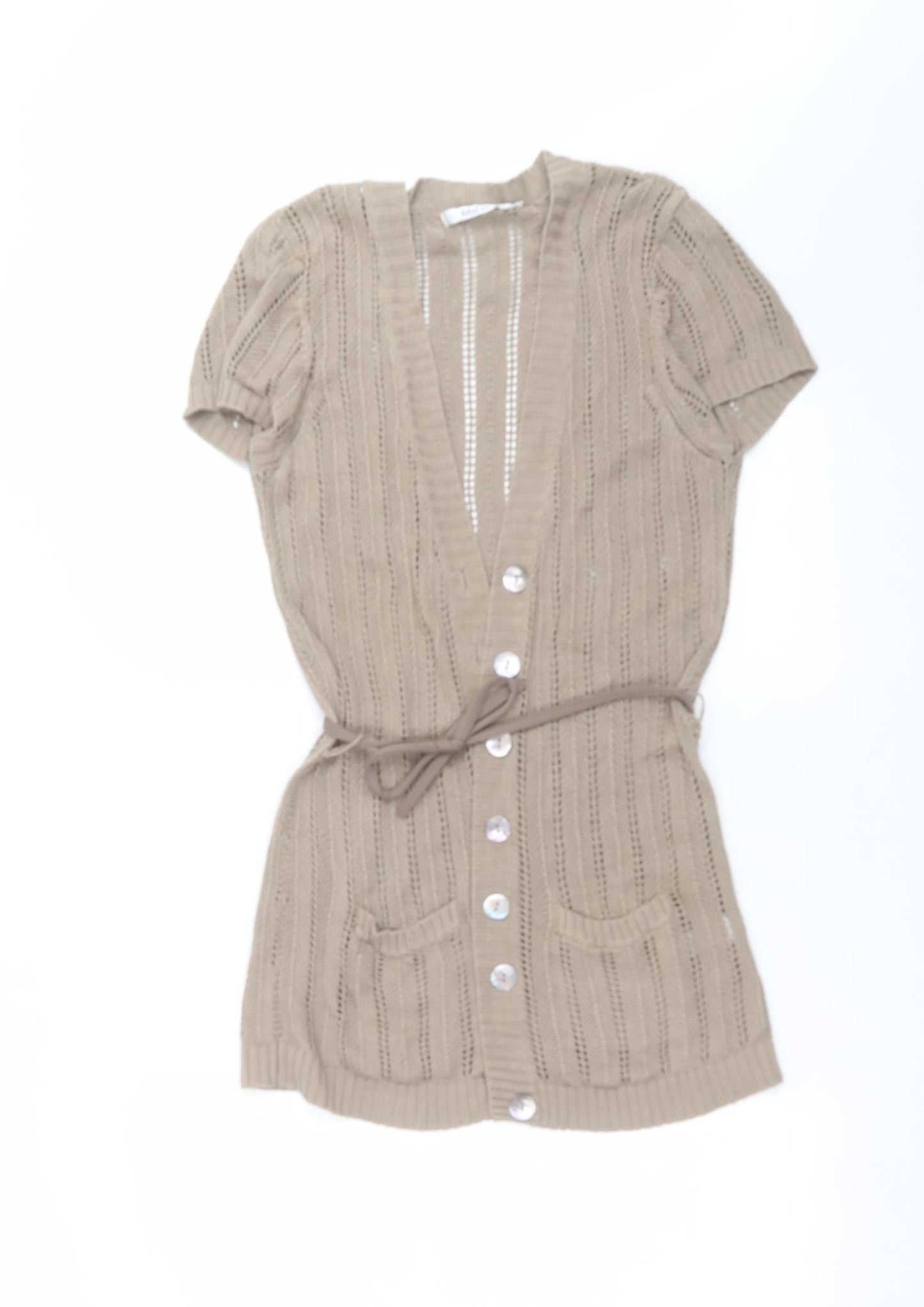 M&Co Womens Beige Striped Knit Cardigan Jumper Size S
