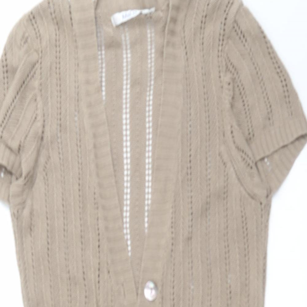 M&Co Womens Beige Striped Knit Cardigan Jumper Size S