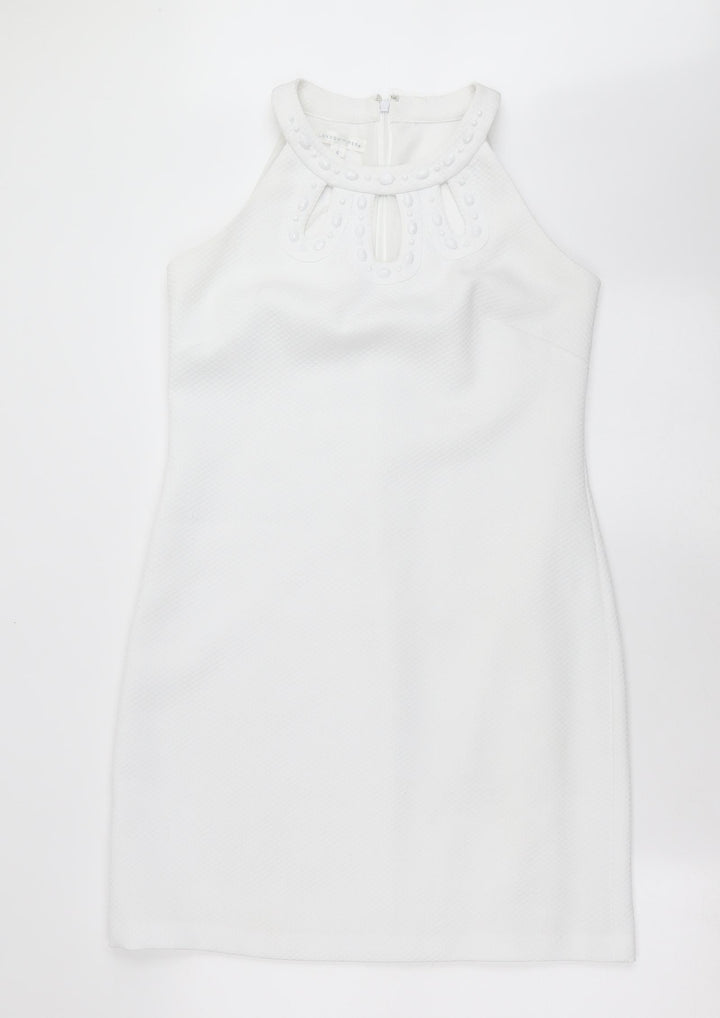 London Times Womens White Check Shift Size 6 - beaded