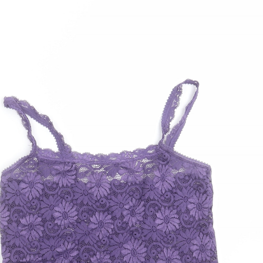 Tesco Womens Purple Floral  Camisole T-Shirt Size 14  - sheer