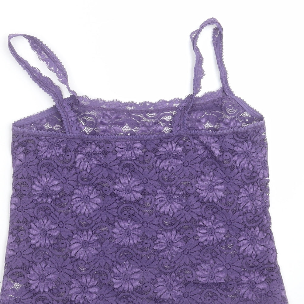 Tesco Womens Purple Floral  Camisole T-Shirt Size 14  - sheer