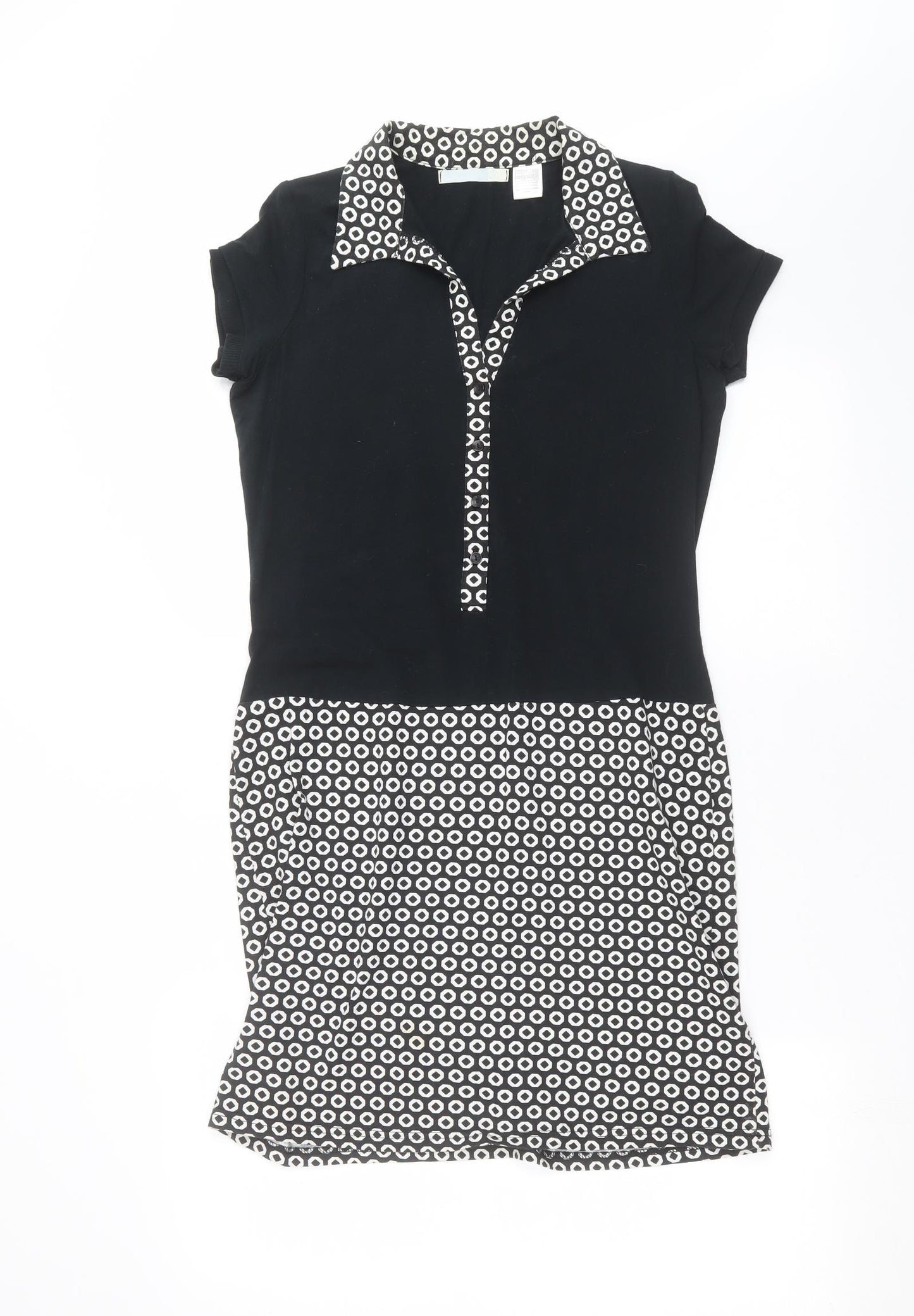R Womens Black Geometric  T-Shirt Dress  Size 10