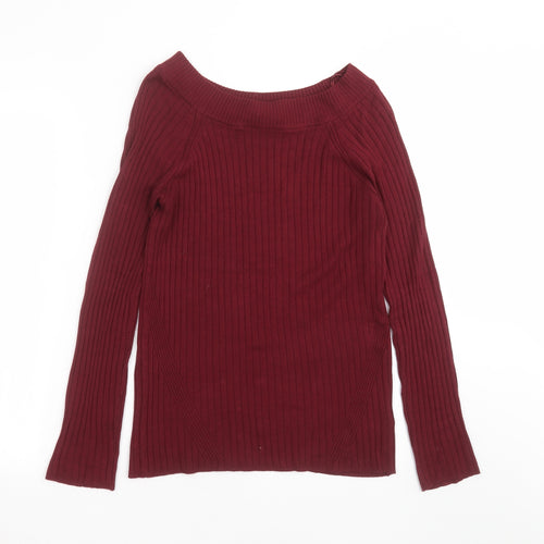 Marks and Spencer Womens Red Striped Knit Pullover Jumper Size 12  - burgundy