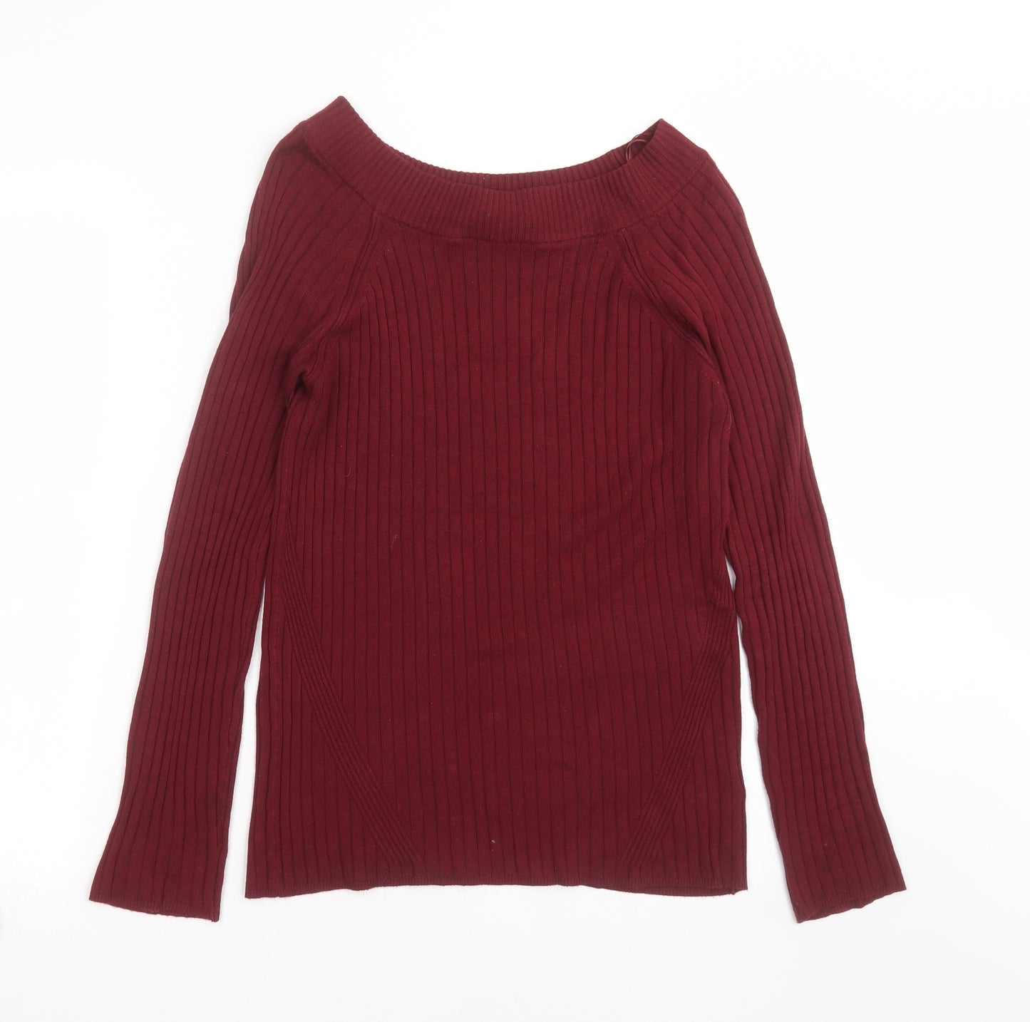 Marks and Spencer Womens Red Striped Knit Pullover Jumper Size 12  - burgundy
