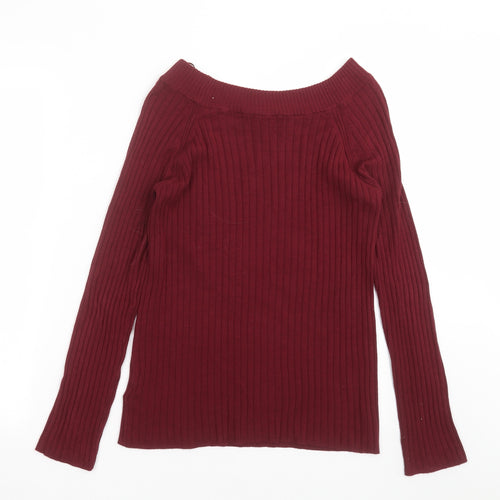 Marks and Spencer Womens Red Striped Knit Pullover Jumper Size 12  - burgundy