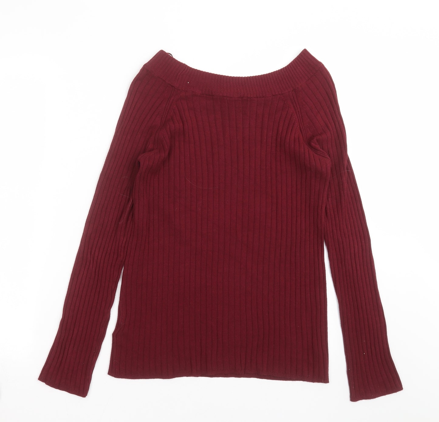 Marks and Spencer Womens Red Striped Knit Pullover Jumper Size 12  - burgundy