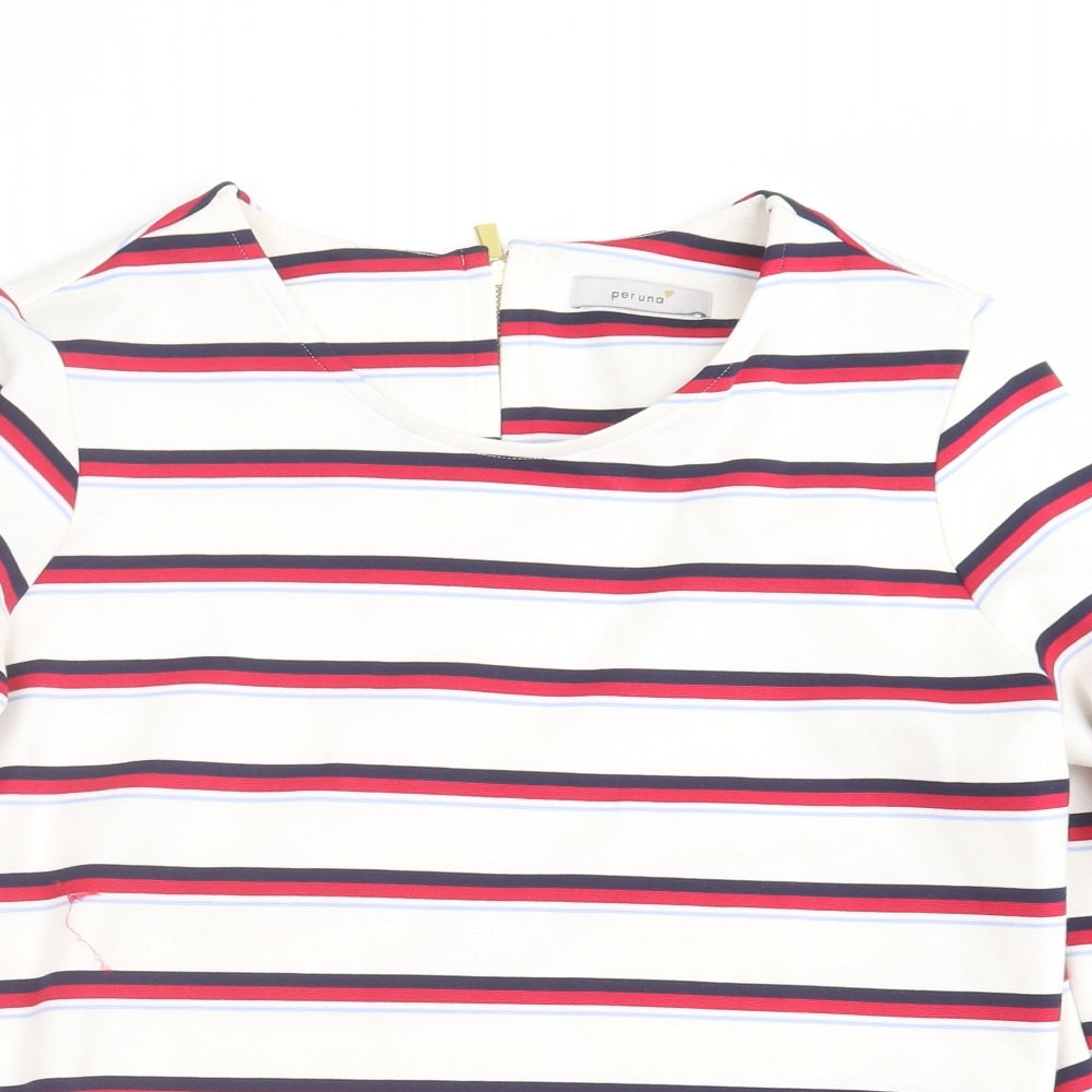 Marks and Spencer Womens White Striped  Basic T-Shirt Size 12