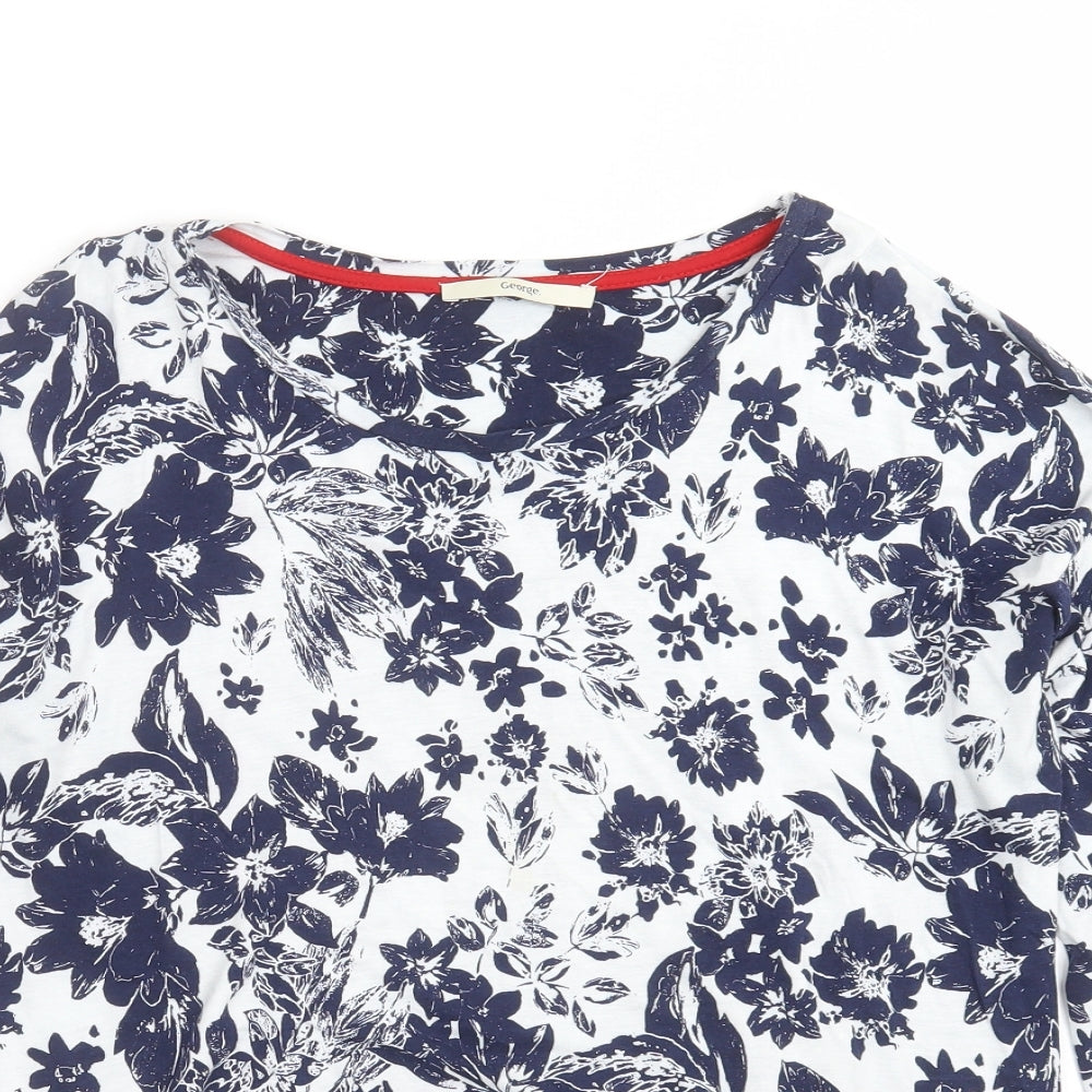 George Womens Blue Floral  Basic T-Shirt Size 14