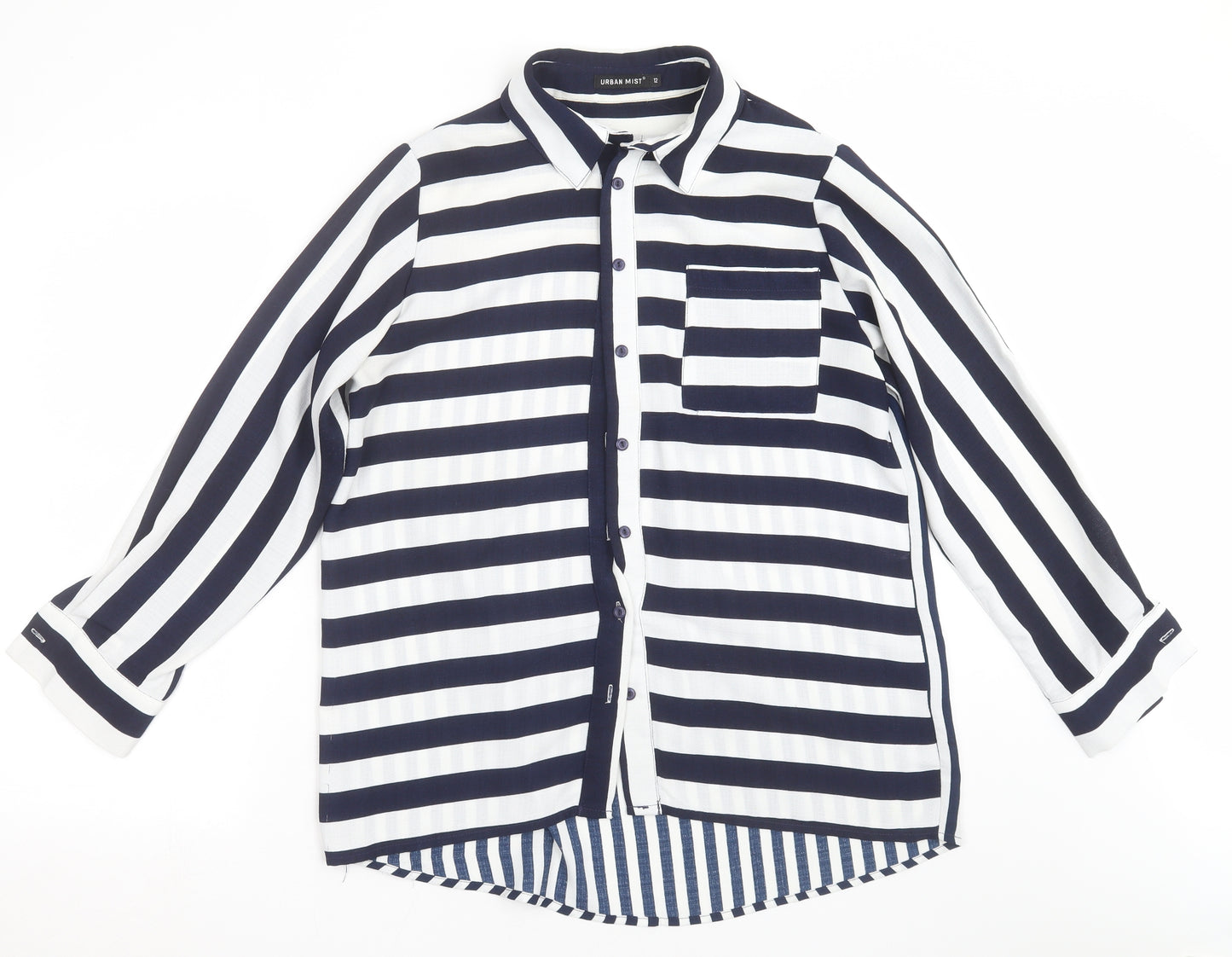 URBAN MIST Womens Blue Striped  Basic Blouse Size 12
