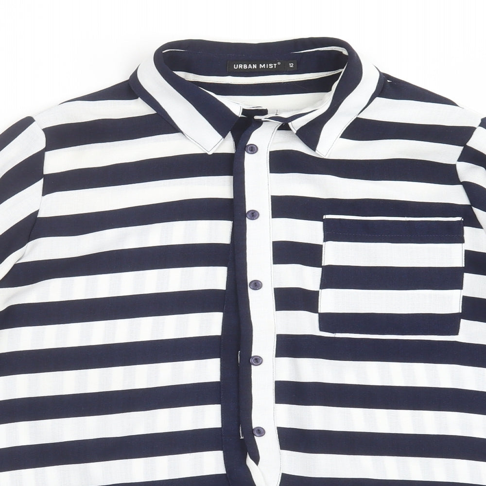 URBAN MIST Womens Blue Striped  Basic Blouse Size 12