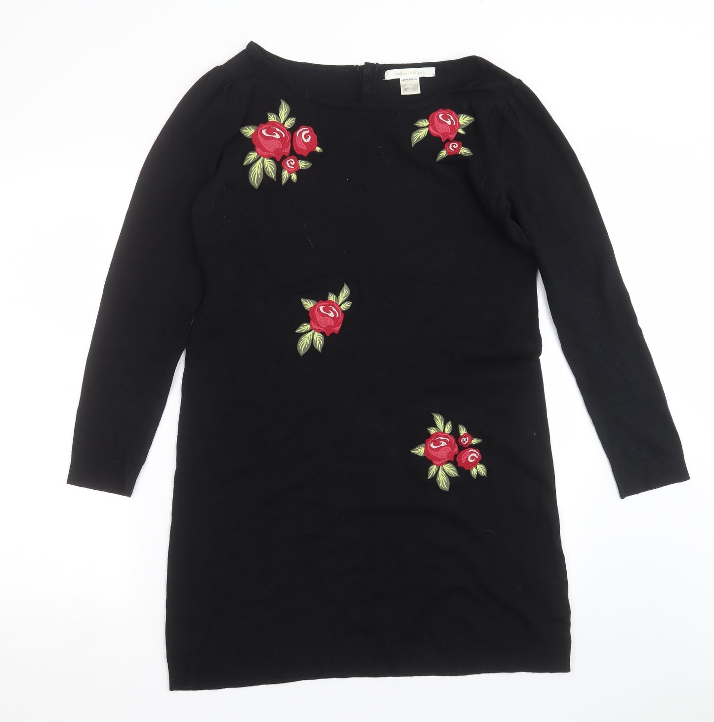 Mademoiselle R Womens Black Floral Knit Jumper Dress  Size 10
