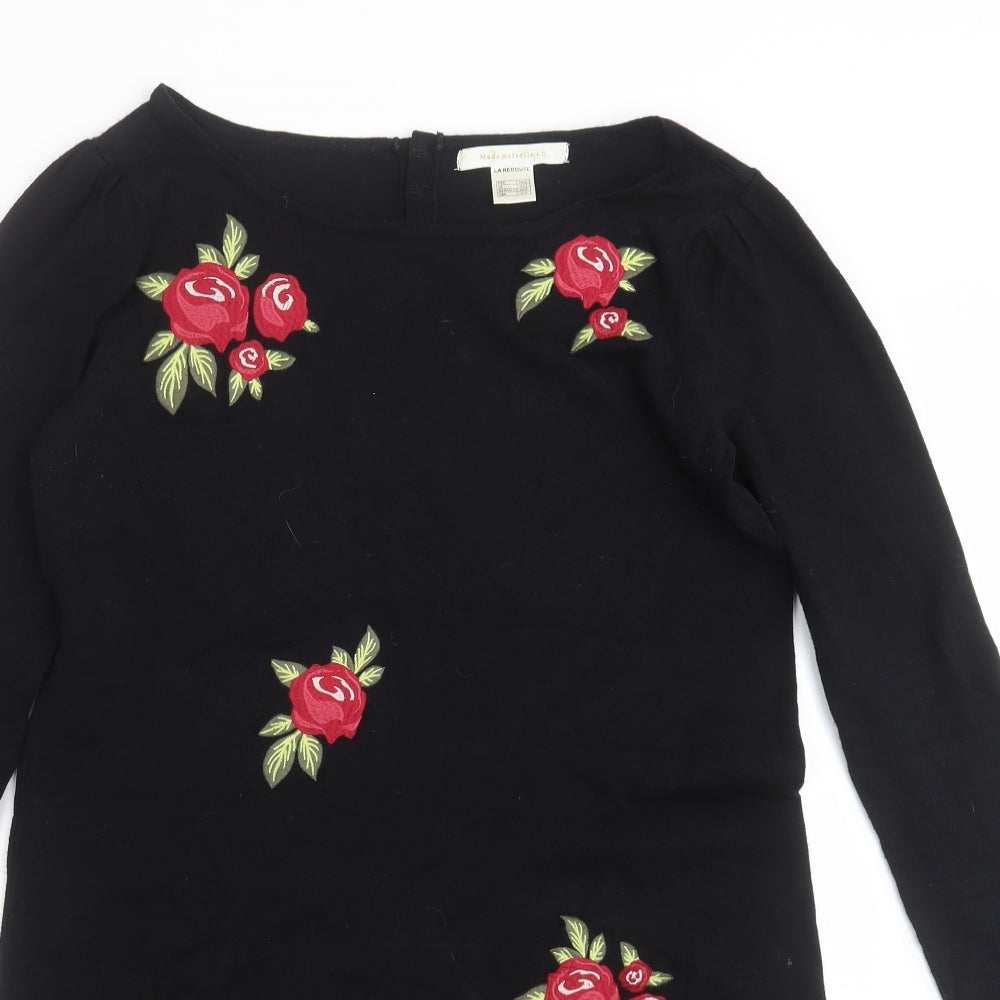 Mademoiselle R Womens Black Floral Knit Jumper Dress  Size 10