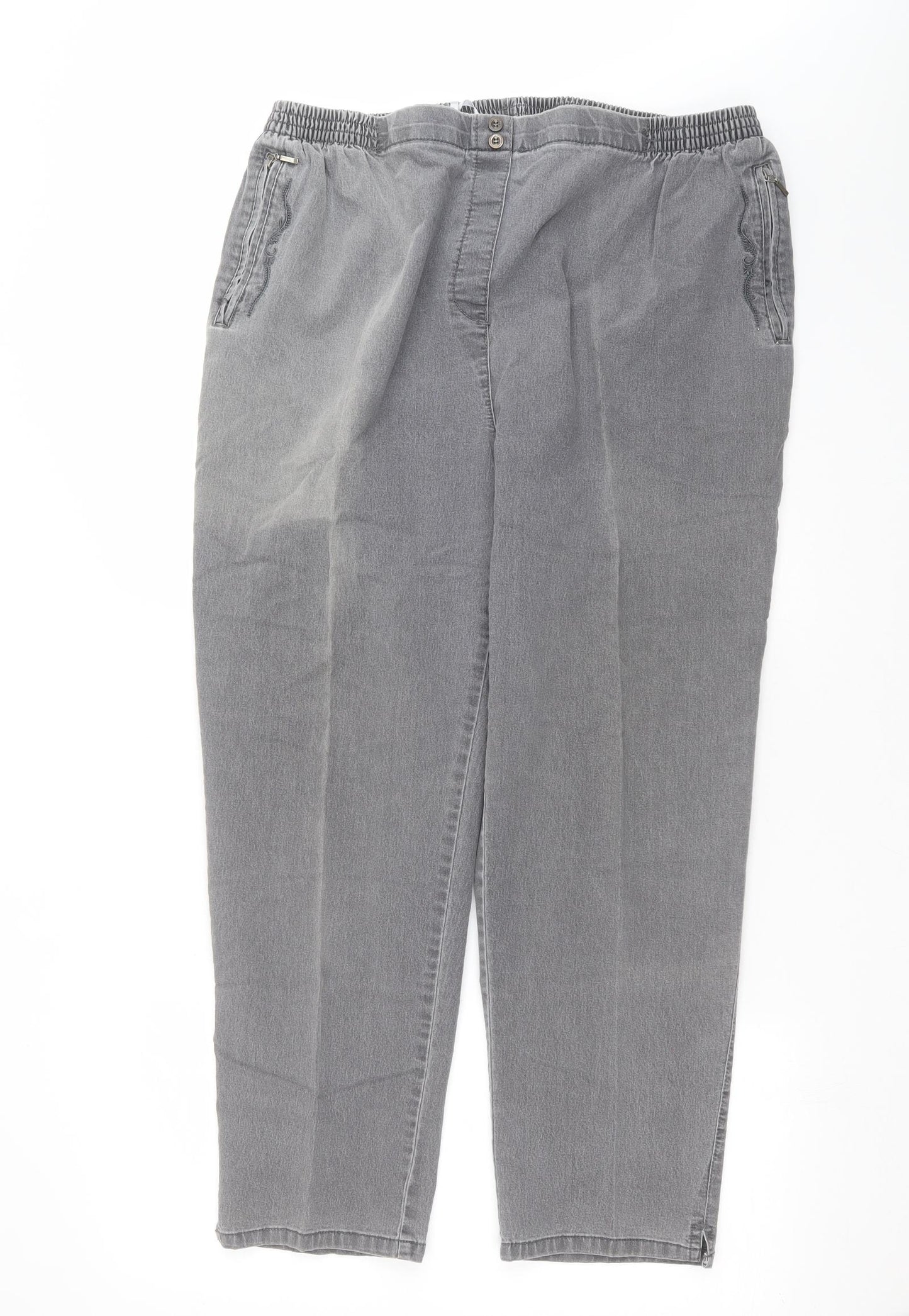 New Fashion Womens Grey  Denim Straight Jeans Size 24 L27 in - jogger waist