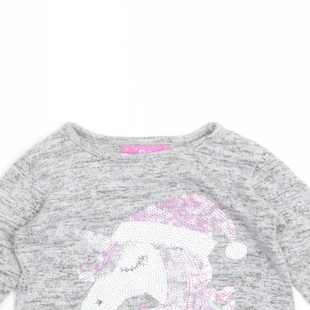 Primark Girls Grey  Knit Pullover Jumper Size 18-24 Months  - unicorn