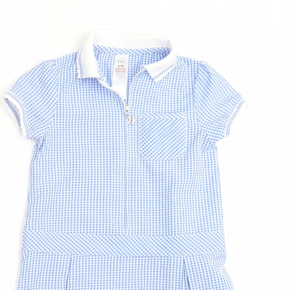 F&F Girls Blue Check  Shift  Size 5-6 Years  - school