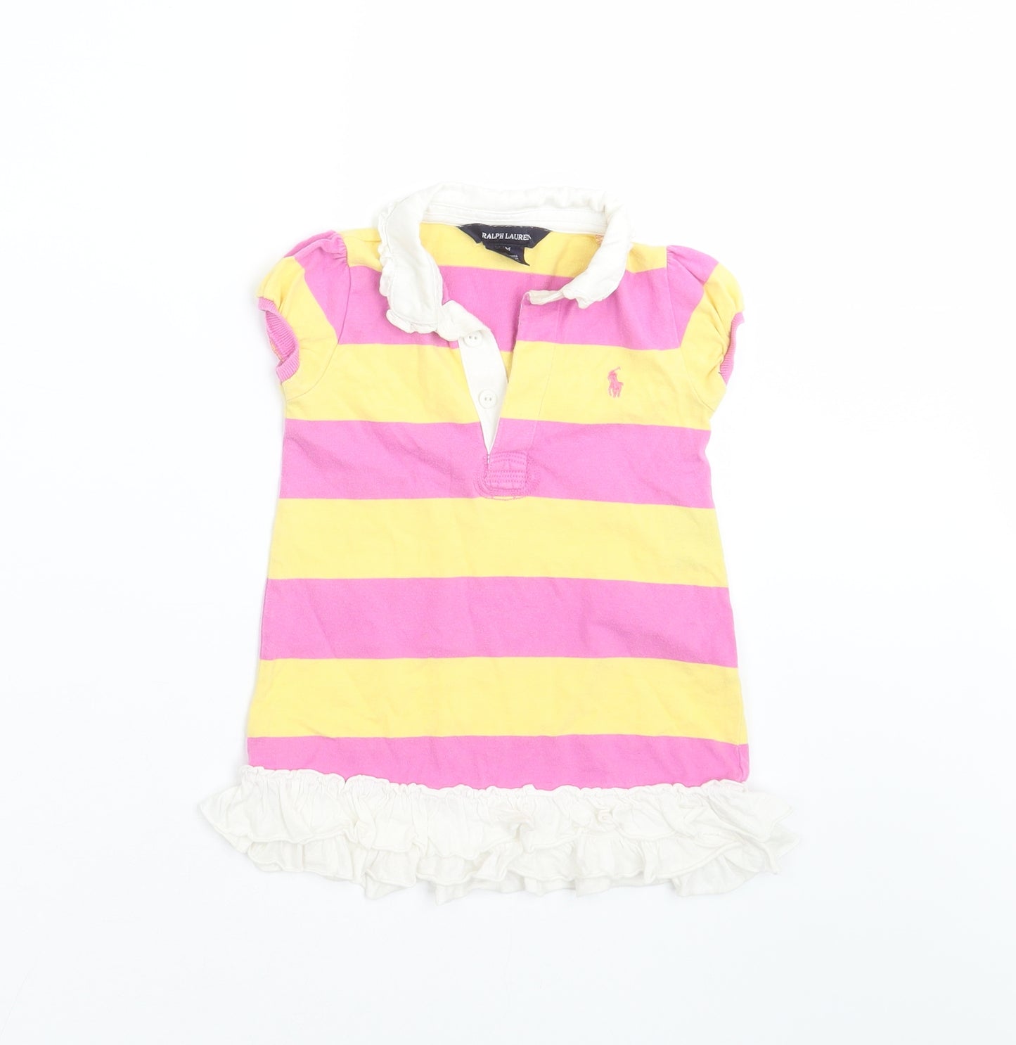 Ralph Lauren Girls Pink Striped  T-Shirt Dress  Size 18 Months  - ruffle hem