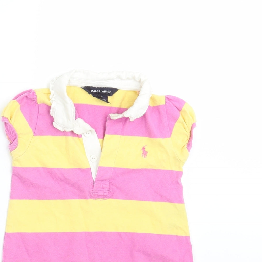 Ralph Lauren Girls Pink Striped  T-Shirt Dress  Size 18 Months  - ruffle hem