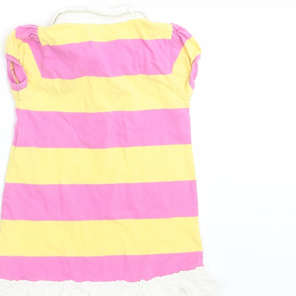 Ralph Lauren Girls Pink Striped  T-Shirt Dress  Size 18 Months  - ruffle hem