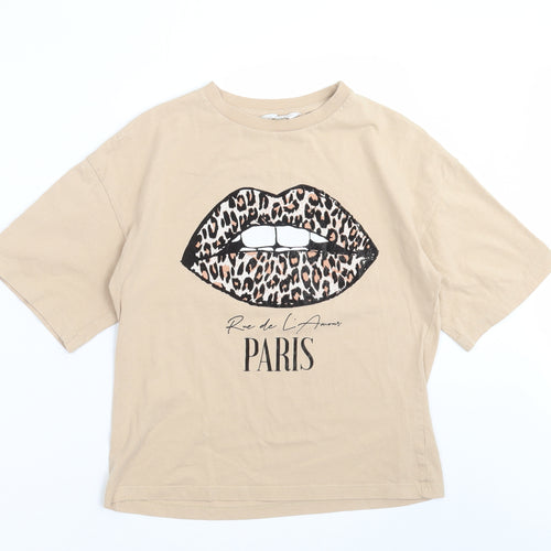 Candy Couture Womens Beige   Basic T-Shirt Size 10  - lips