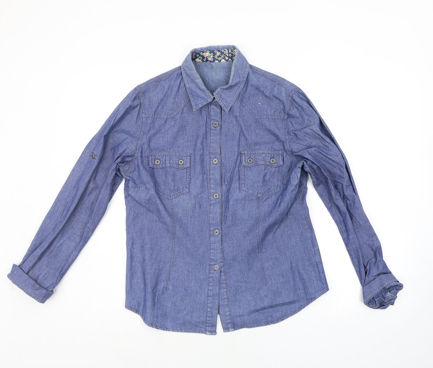 Preworn Womens Blue Houndstooth  Basic Button-Up Size XL