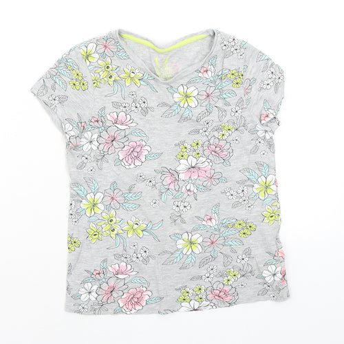 F&F Girls Grey Floral  Basic T-Shirt Size 6-7 Years