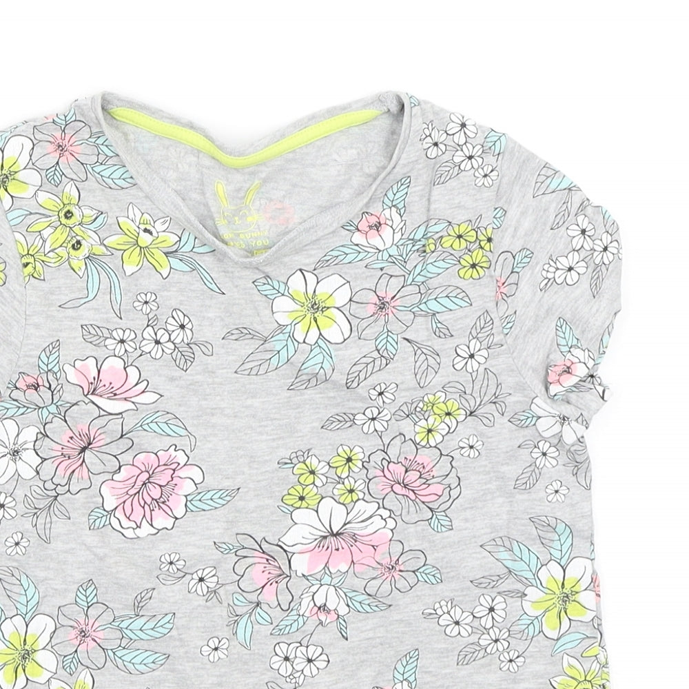 F&F Girls Grey Floral  Basic T-Shirt Size 6-7 Years