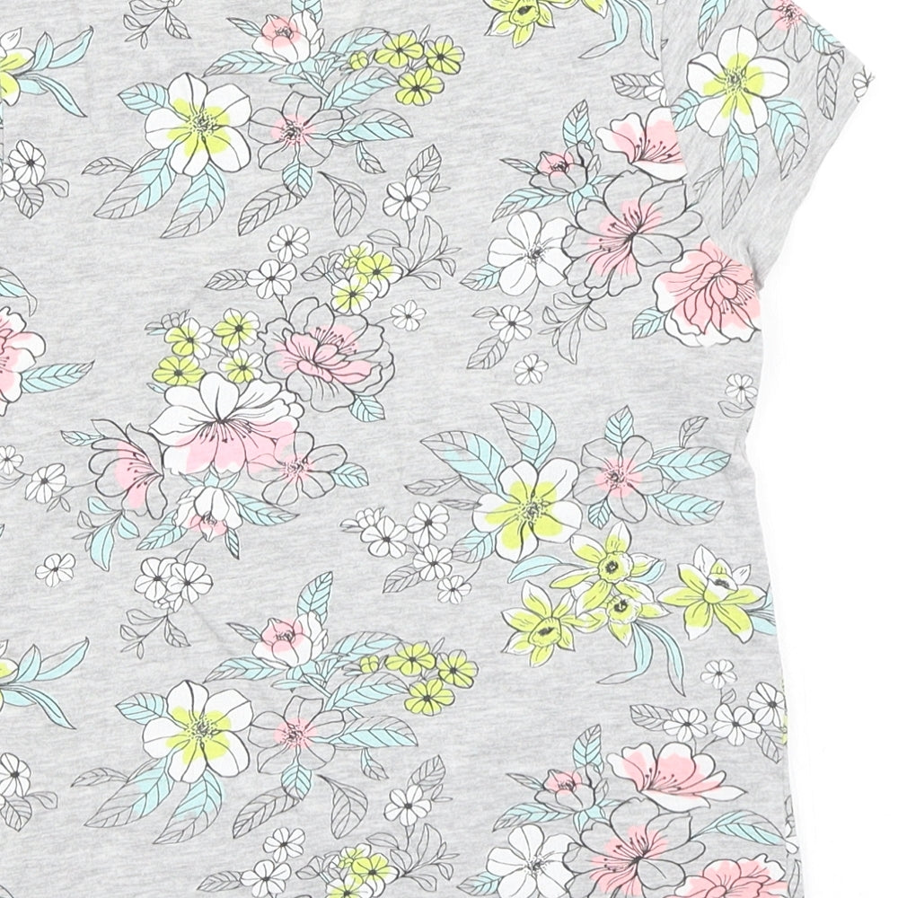 F&F Girls Grey Floral  Basic T-Shirt Size 6-7 Years