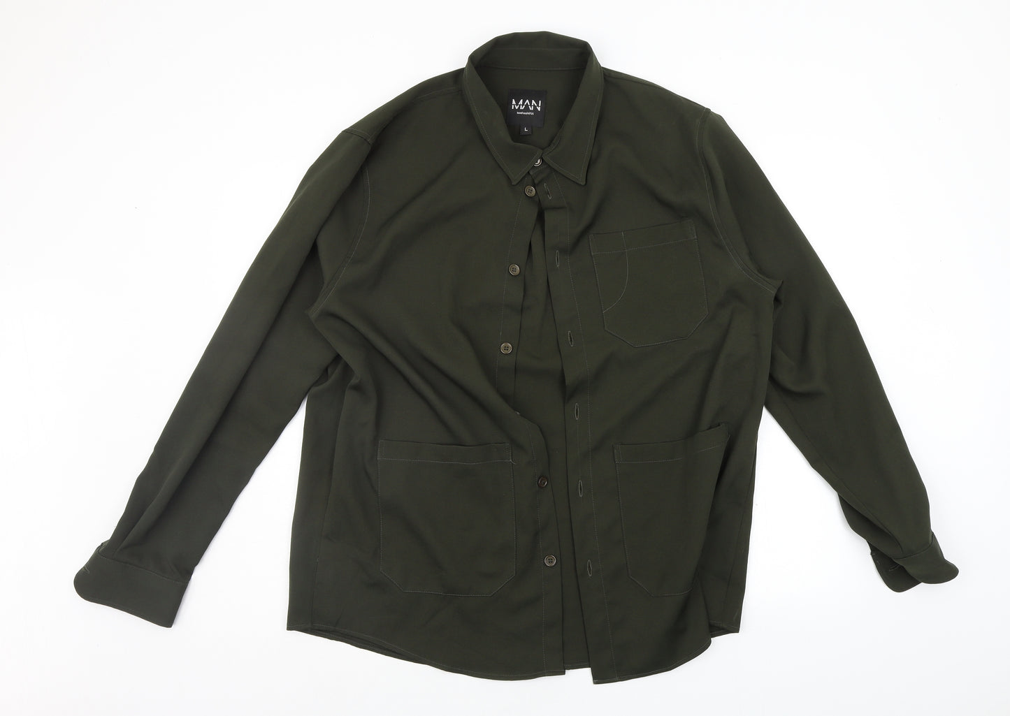Boohoo Mens Green    Button-Up Size L