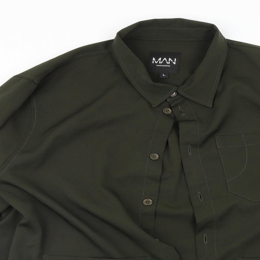 Boohoo Mens Green    Button-Up Size L