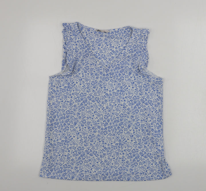 TU Womens Blue Floral Basic Tank Size 10