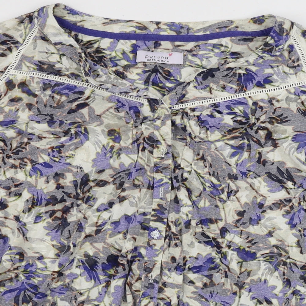 Marks and Spencer  Womens White Floral  Basic Button-Up Size 16