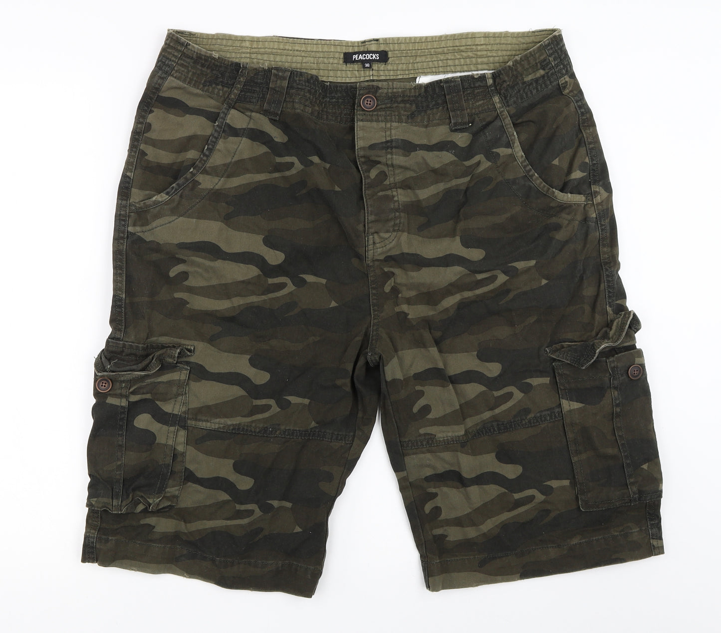 Peacocks Mens Green Camouflage  Cargo Shorts Size 38 in
