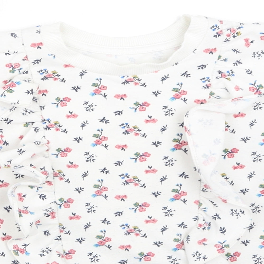 Matalan Girls White Floral  Pullover Sweatshirt Size 4-5 Years
