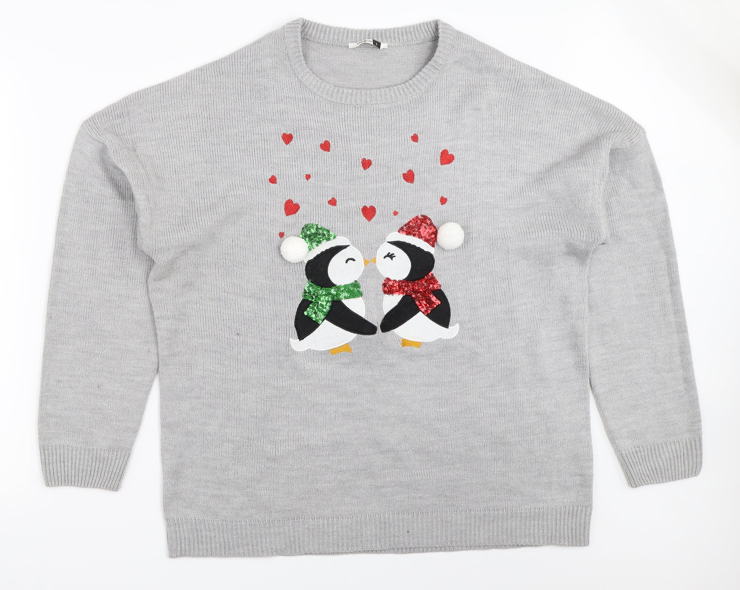 Pep&Co Womens Grey   Pullover Jumper Size 14  - christmas penguin